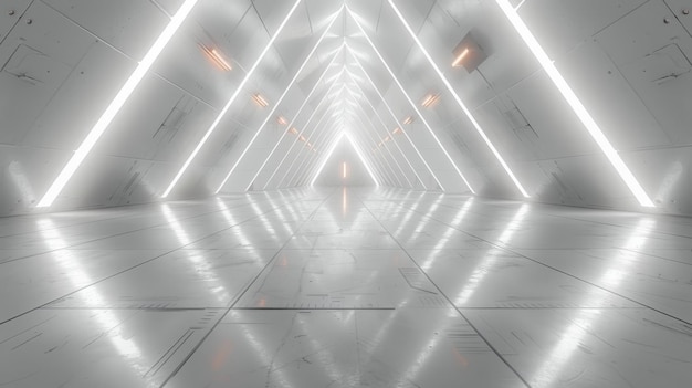 futuristic scifi triangle tunnel Large light corridor with white background