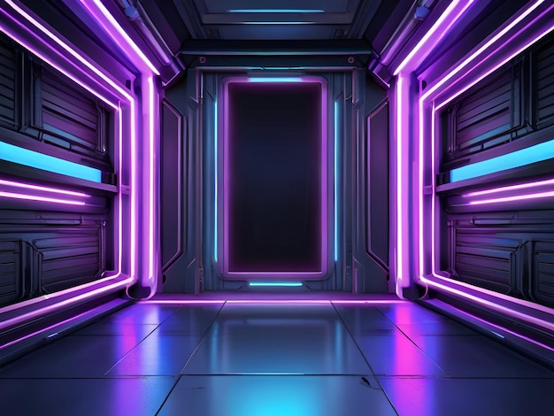 A futuristic scifiinspired background with sleek metallic surfaces and neon lights Social media