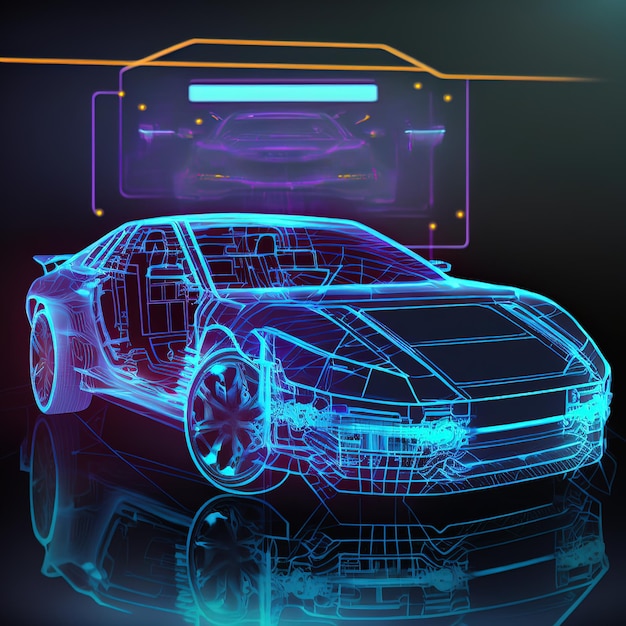 Futuristic service scanning and automatic data analysis Car 3d rendering. raster illustration