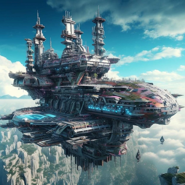 A futuristic ship in the sky