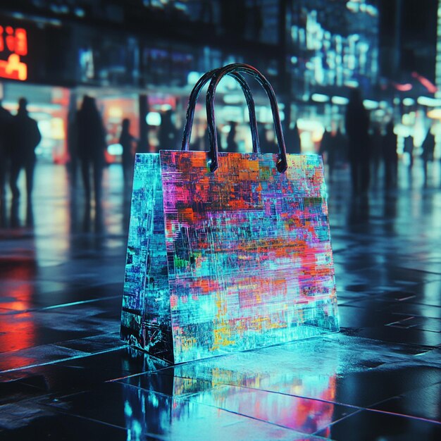 Photo futuristic shopping bag with digital pattern