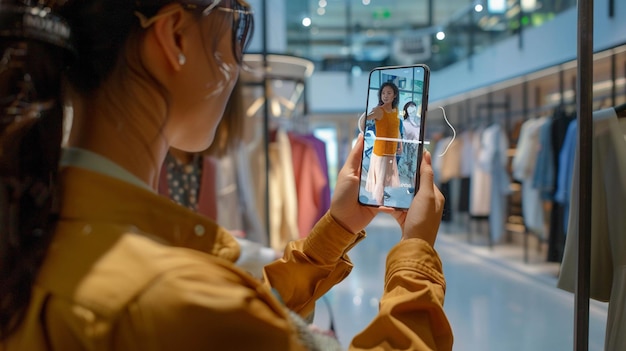 Photo futuristic shopping virtual fashion advice ar mirrors interaction