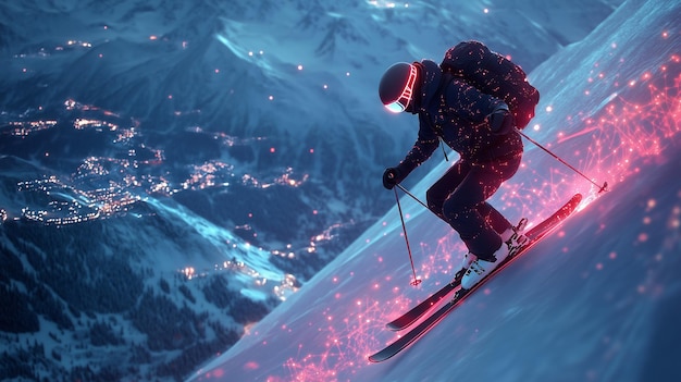 Photo futuristic skier on a mountain slope