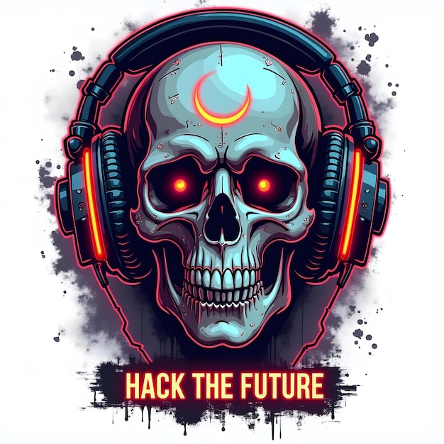 Futuristic Skull Halloween TShirt Design Perfect for Tech Lovers