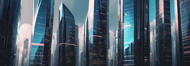 Photo futuristic skyscrapers in modern cityscape with reflections