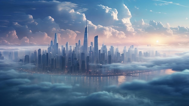 Futuristic Skyscrapers Piercing through the Clouds