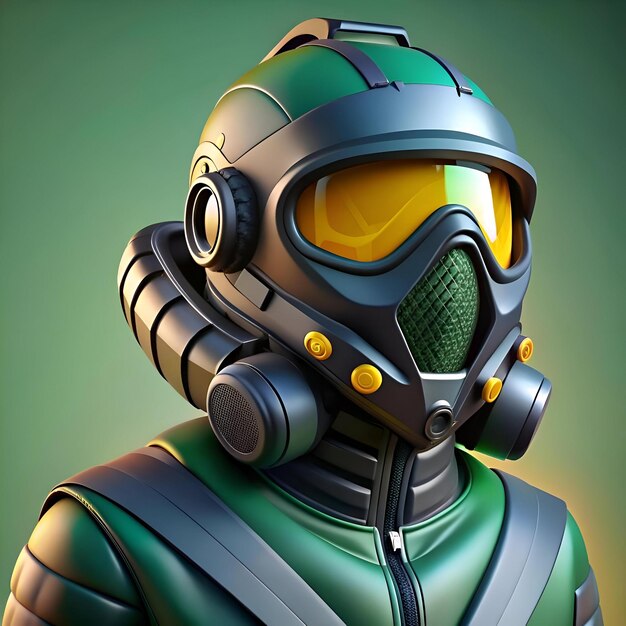 A futuristic sleek and stylish gas mask with green and black accents