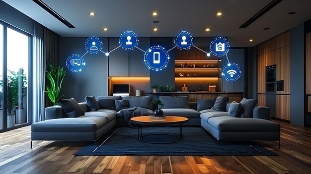 Futuristic Smart Home Diverse Connected Devices and Digital Icons for Seamless Integration