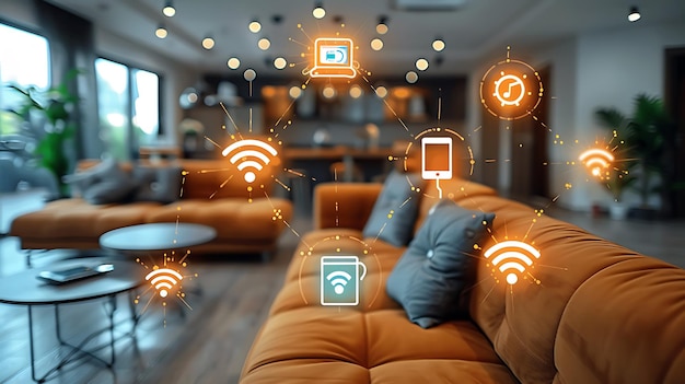 Futuristic Smart Home Diverse Connected Devices and Digital Icons for Seamless Integration