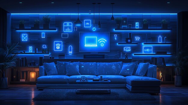 Futuristic Smart Home Diverse Connected Devices and Digital Icons for Seamless Integration