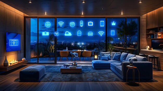 Futuristic Smart Home Diverse Connected Devices and Digital Icons for Seamless Integration