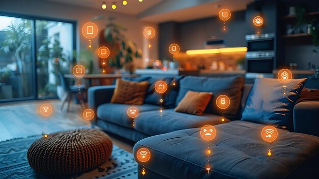 Futuristic Smart Home Diverse Connected Devices and Digital Icons for Seamless Integration