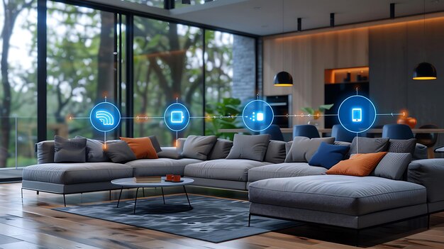 Futuristic Smart Home Diverse Connected Devices and Digital Icons for Seamless Integration