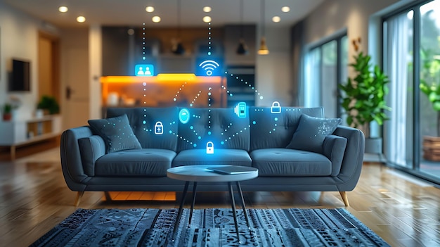 Futuristic Smart Home Diverse Connected Devices and Digital Icons for Seamless Integration