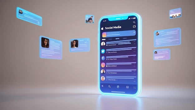 Photo a futuristic smartphone showcasing social media notifications vividly