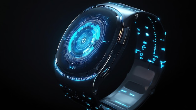 Photo a futuristic smartwatch with a glowing blue interface