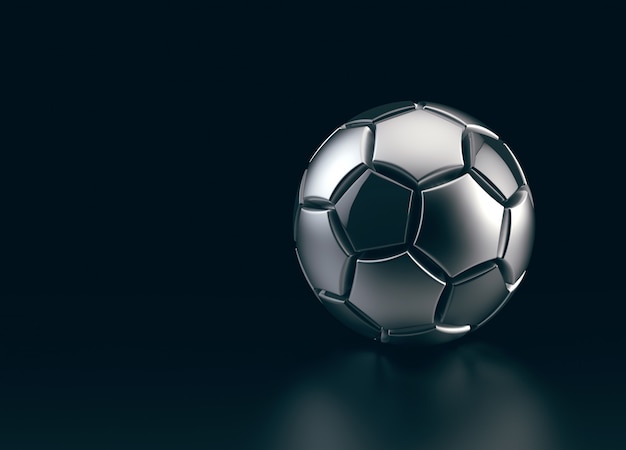 Futuristic soccer ball made of metal on black space