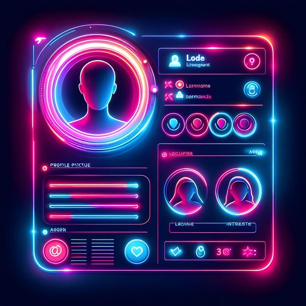 Photo futuristic social media profile interface with neon glow