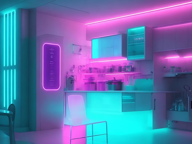 futuristic soft and clean Neon kitchen background