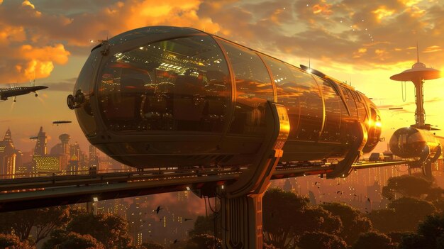 Futuristic Solar Transport Systems at Golden Hour EcoFriendly Innovation in Transit