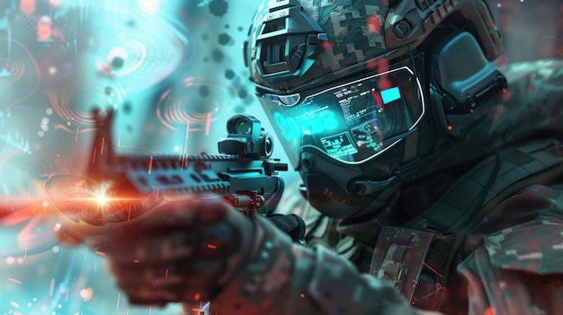 Photo futuristic soldier with advanced technology