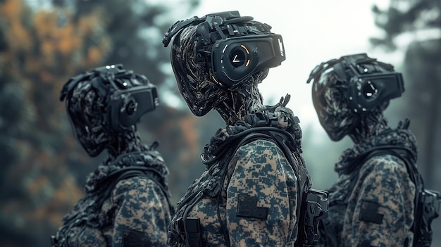 Photo futuristic soldiers in the woods