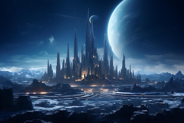 A futuristic space city on a distant planet Created with Artificial intelligence