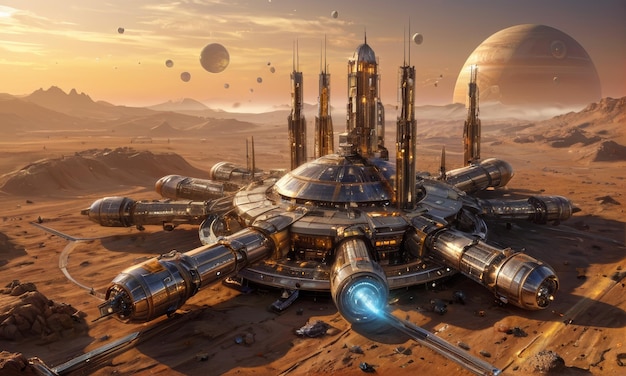 Photo futuristic space colony on alien planet