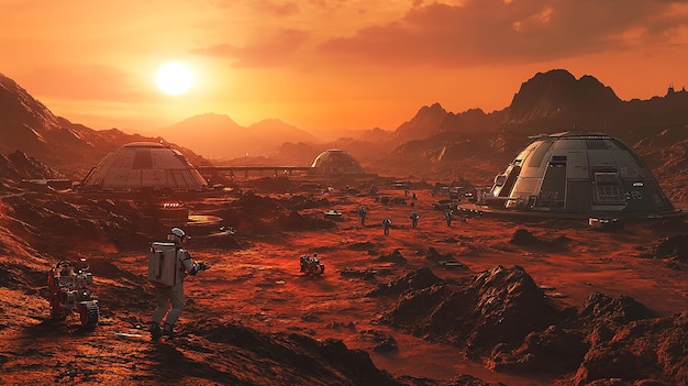 Photo futuristic space colony on mars