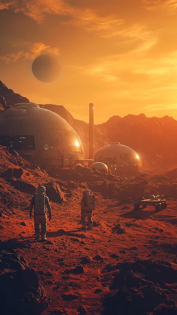 Photo futuristic space colony on mars