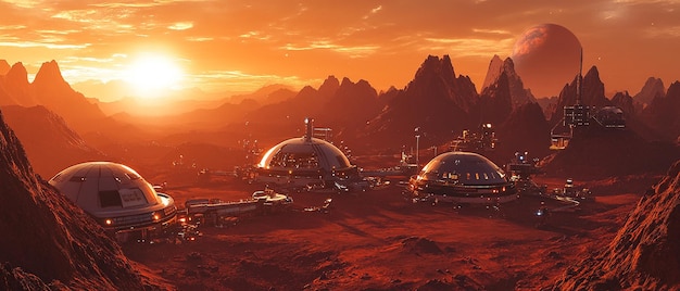 Photo futuristic space colony on mars