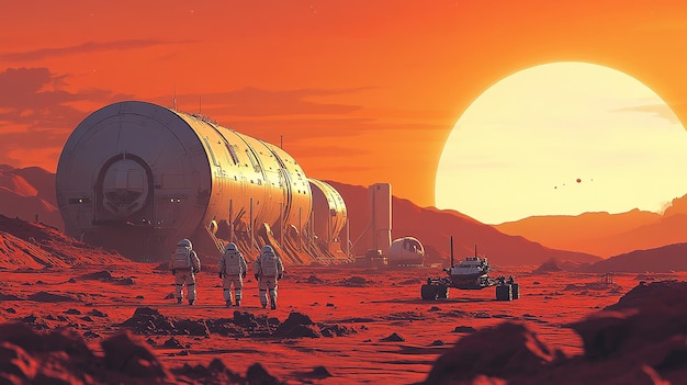 Photo futuristic space colony on mars