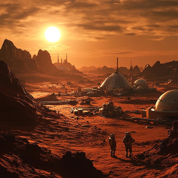 Photo futuristic space colony on mars