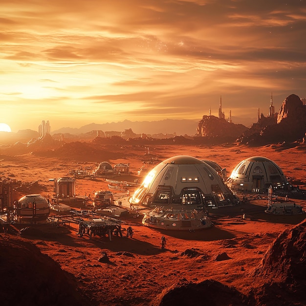 Photo futuristic space colony on mars