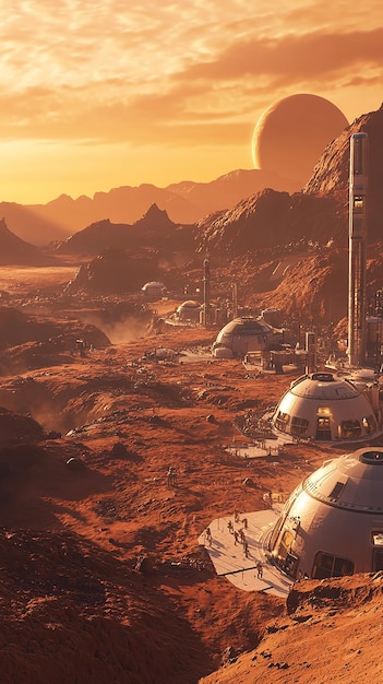 Photo futuristic space colony on mars