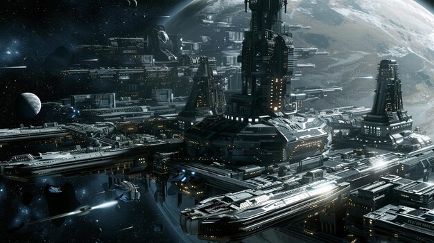 Futuristic Space Colony Modern SciFi Cityscape Artist Rendering