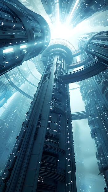 Photo futuristic space elevator with holographic structural design and advanced engineering