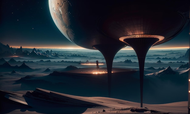 Photo futuristic space observatory at sunrise