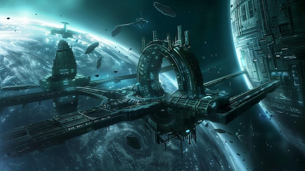 Futuristic Space Station Concept Art Illustration