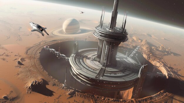 Photo futuristic space station on mars