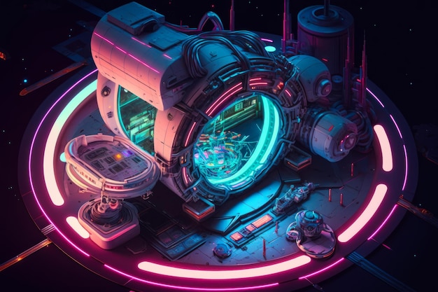 Futuristic space station with neon lights Generative AI