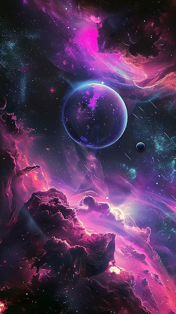 Photo futuristic space wallpaper with vibrant colors and modern design