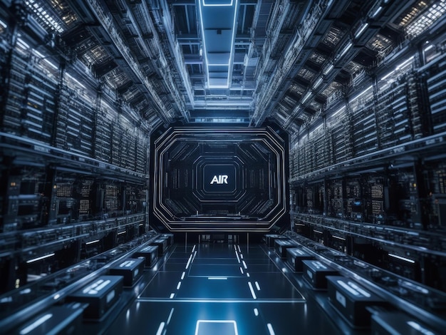 Photo a futuristic space with a large screen that says air