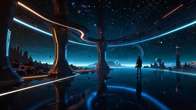 Photo a futuristic spacecraft is discovering a lush alien world in deep space