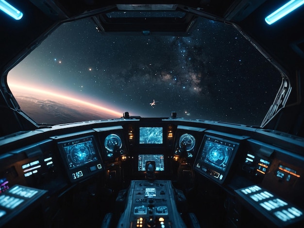 Photo futuristic spaceship cockpit in cinematic 3d render