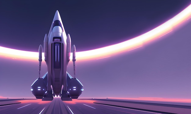 A futuristic spaceship is flying on a runway AI generated