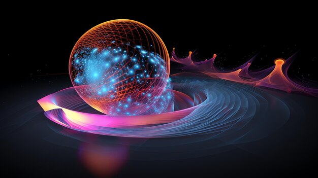 futuristic spherical ball surrounded by swirling gravitational fields