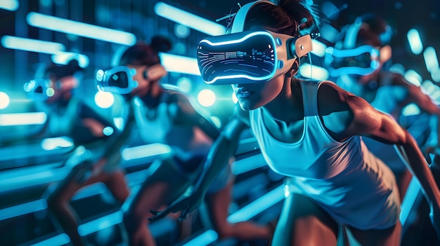 Photo futuristic sports event with players wearing advanced vr gear showcasing technology in athletics