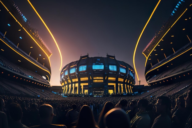 Futuristic stadium with modern design with neon lights at night Generative AI