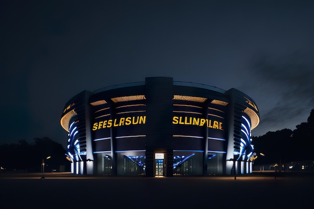 Futuristic stadium with modern design with neon lights at night Generative AI